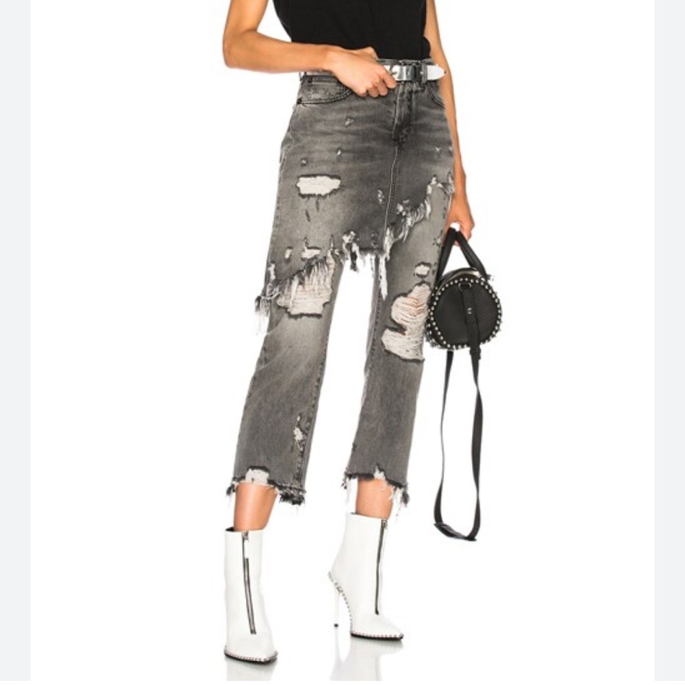 R13 Gray Distressed Ankle Jeans